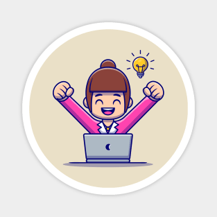 Happy Woman Employee With Laptop Magnet